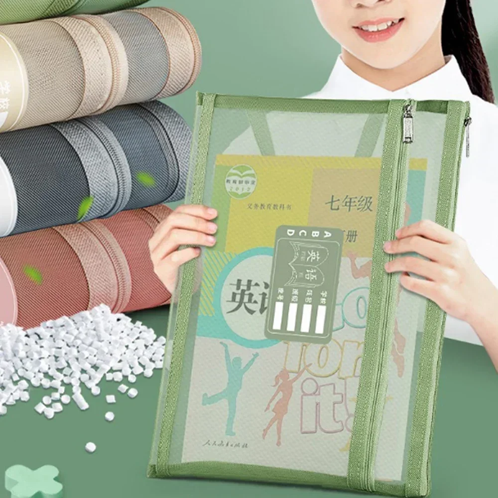 Portable File Holder Double-layer Mesh Zipper Pouch  Large Capacity Convenient A4 File Holder School Office Stationery