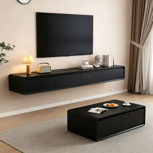 Floating TV Stand - Wall Mounted Media Console with 2 Flip-Down Doors & 2 Drawers Entertainment Center TV Cabinet
