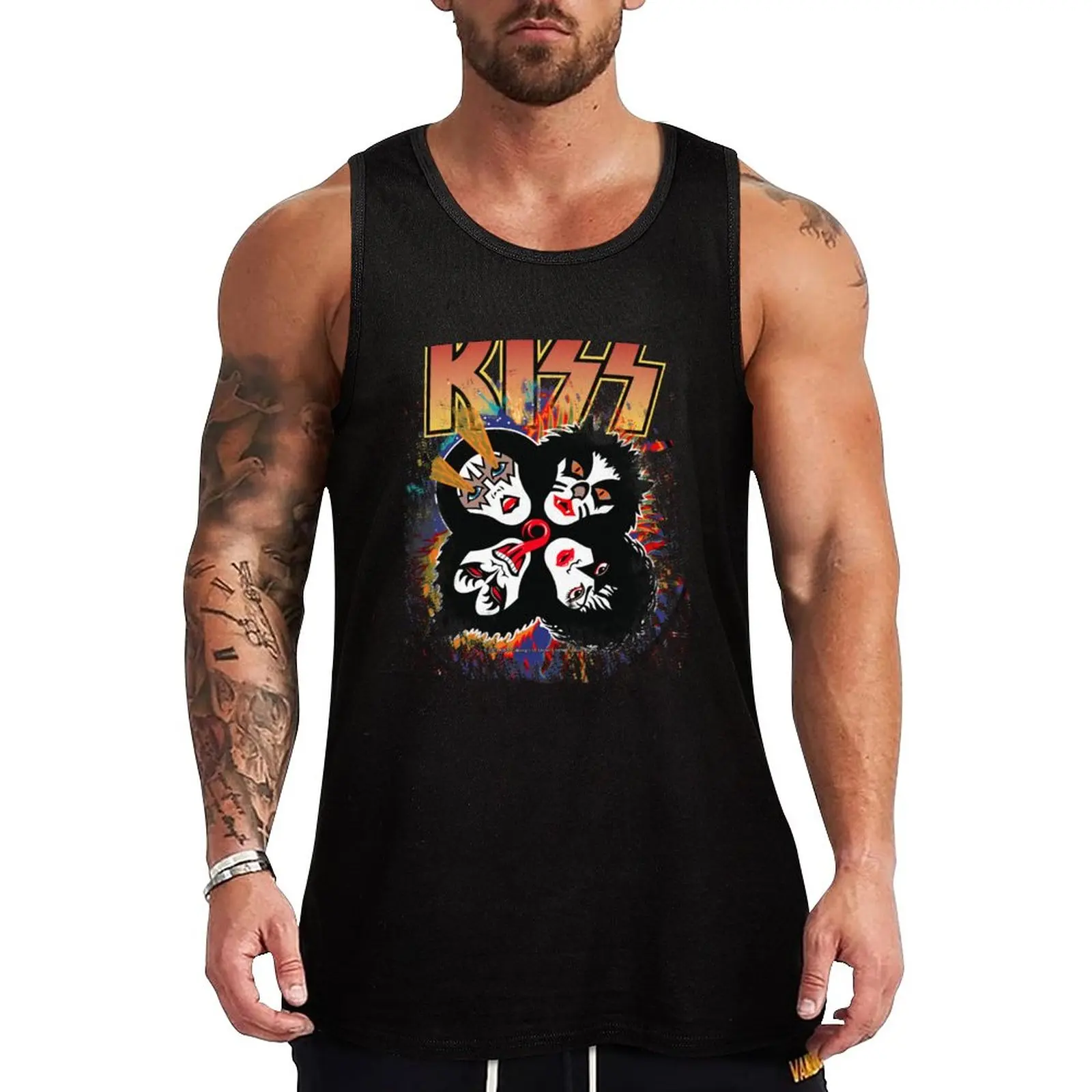 

New KISS  the Band - Rock and Roll Over Splash Logo Tank Top gym t-shirts anime clothes