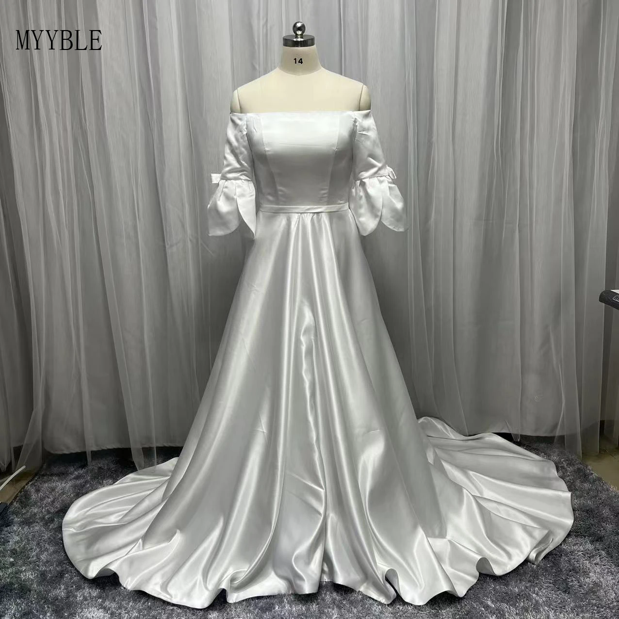 Customized Real Photo New Simple Satin Wedding Dresses Plus Size A Line Off Shoulder Bride Robe De Mariée Custom Made