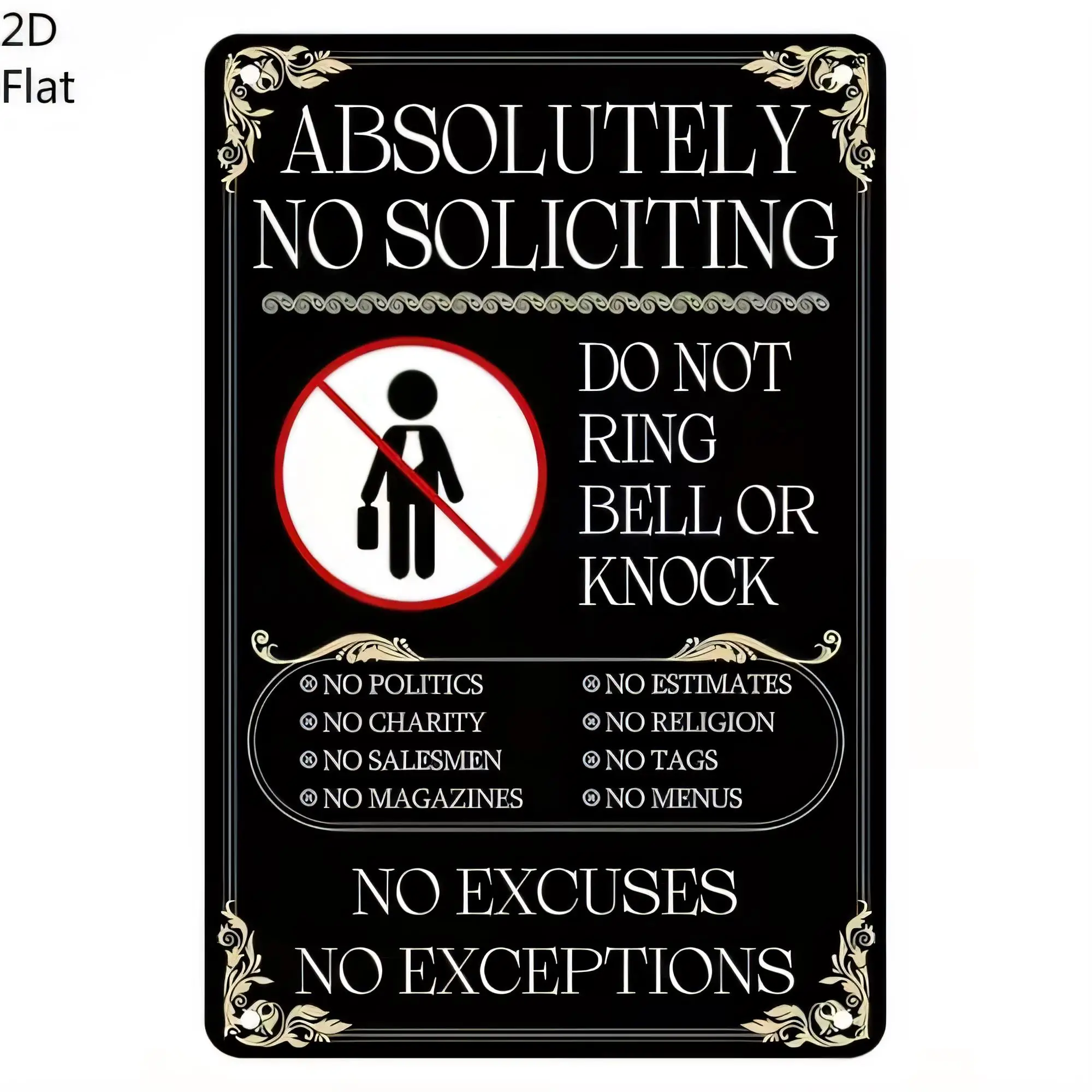 Absolutely No Soliciting Do Not Ring Bell Or Knock Funny Warning Tin Sign Vintage Retro Metal Sign for Front Door Window Gate Ho