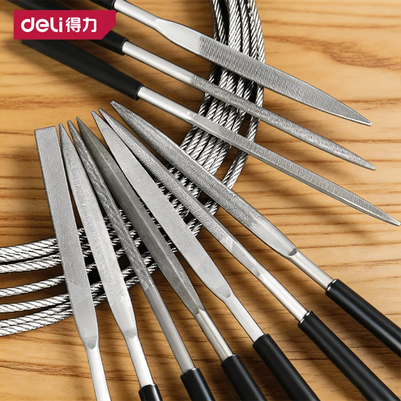 Diamond Coated Needle Files 10-Piece Set 140mm A3 Steel Shank for Glass Ceramic Carbide Stone Assorted Profile Jeweler File