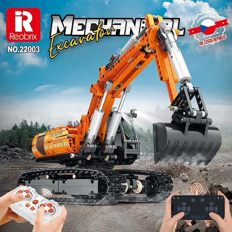 Reobrix 22003 RC Excavator Building Blocks APP Remote Control Engineering Vehicle Technical Bricks Construction Toys for Boys