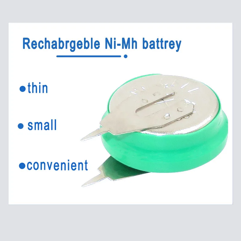 New 1.2V 40mAh Ni-MH Rechargeable Battery Button Coin Cell with Welding Pins for Toy Timer LED Calendar Solar Energy Electric