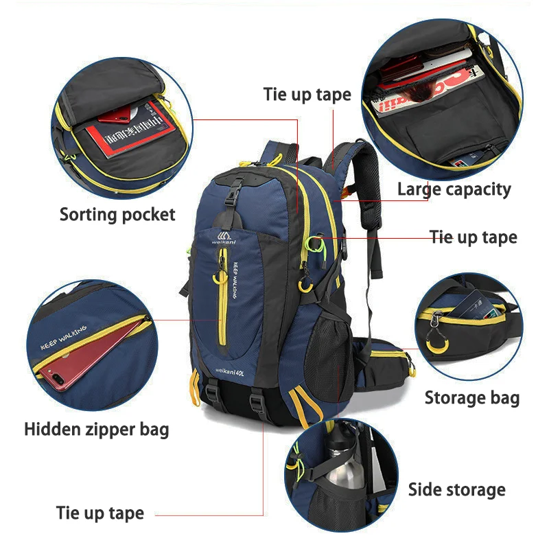 Mochilas de escalada impermeables para hombre y mujer, bolsa de alpinismo, 30L-40L