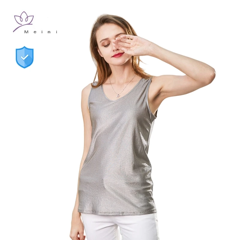 Real electromagnetic radiation protective 100% silver fiber knitted fabric undershirts 5g communication EMR shielding underwear