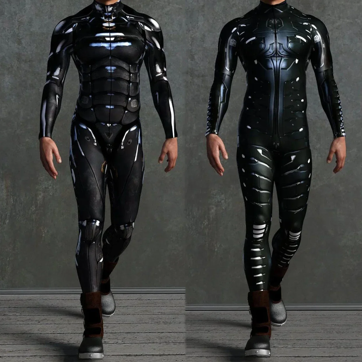 

Men Punk Mechanical Armor Cosplay Jumpsuit Halloween Party Zentai Skull Steampunk Costumes Elastic Long Sleeve Bodysuits Rompers