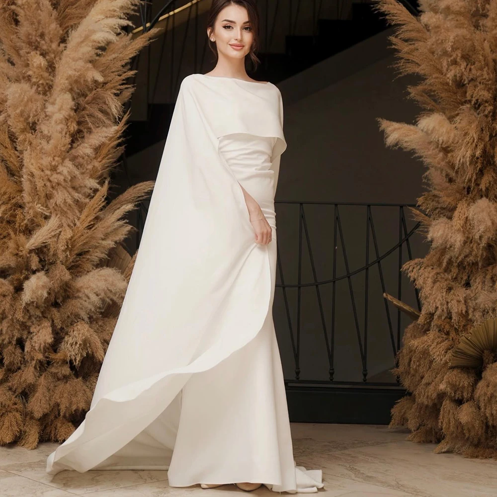 

Elegant Civil Wedding Dresses O-Neck Sleeveless Mermaid Brides Dress Detachable Train Stain Bridal Gown Customized robe de marié