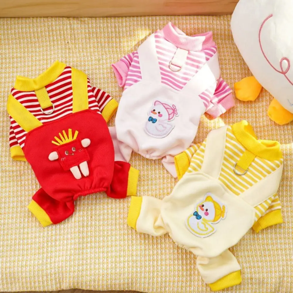 

Pet Supplies Jumpsuit Pet Clothes Striped Hoodie Style Cat Sweatshirt Cartoon Duck Soft Dog Four-legged Overalls Autumn/Winter