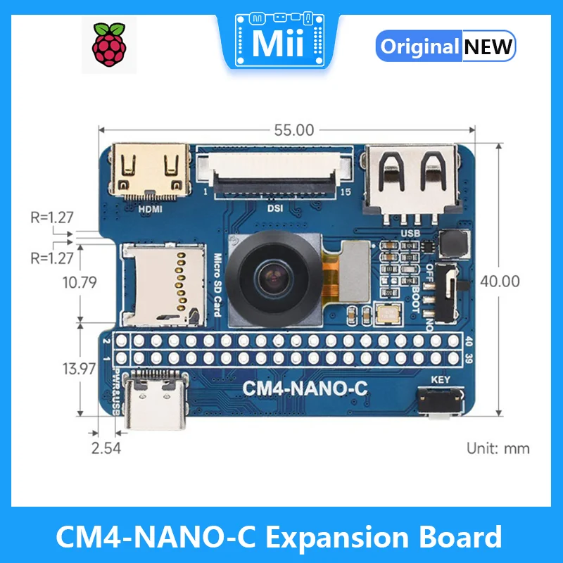 CM4-NANO-C for Raspberry Pi 40PIN GPIO CM4 Expansion Board On-Board 800W IMX219-D160 Camera Computing Module Backplane