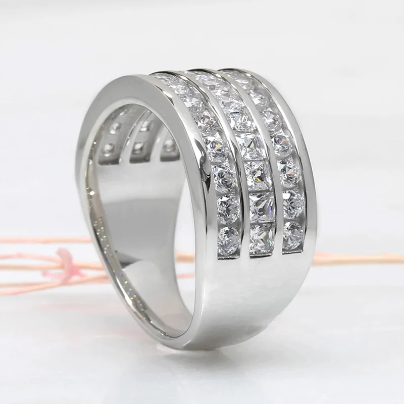 Huitan Three-Lines CZ Rings Luxury Silver Color Accessories for Women Sparkling Bridal Wedding Bands Rings New Trendy Jewelry