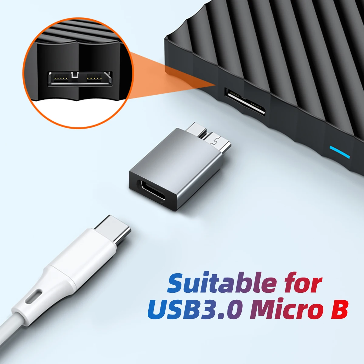 USB 3.0 Micro B Male Micro B To Type C Converter For External Hard Compact Portable Design For Everyday USB C Female To Micro B