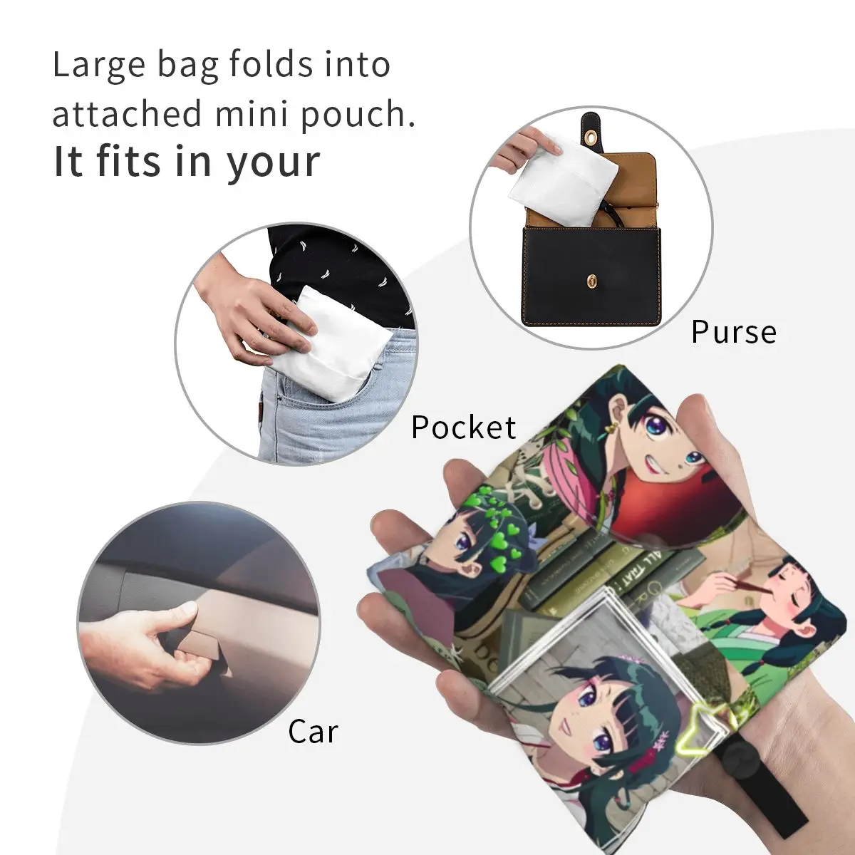 قابلة لإعادة الاستخدام يوميات الصيدلية أنيمي ماوماو أكياس التسوق للبقالة أكياس البقالة قابلة للطي قابل للغسل حمل الحقائب الكبيرة