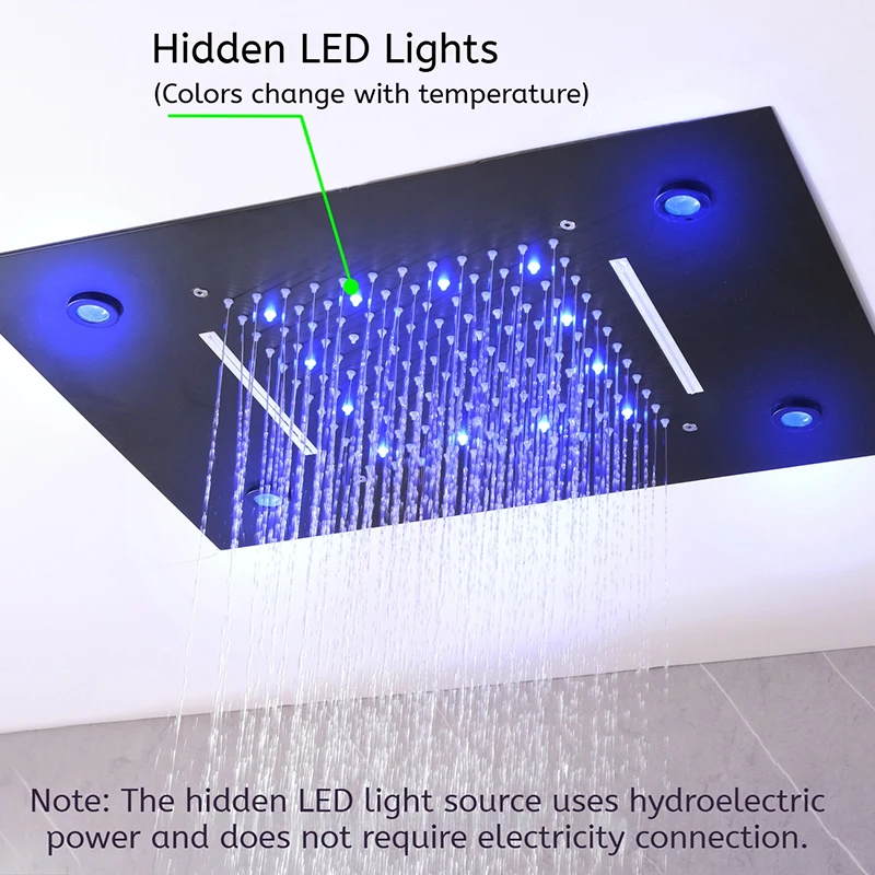LED Light Shower Set Temperature Sensing Color Changing Handheld Shower Combo with Massage Body Jets Thermostatic Shower System