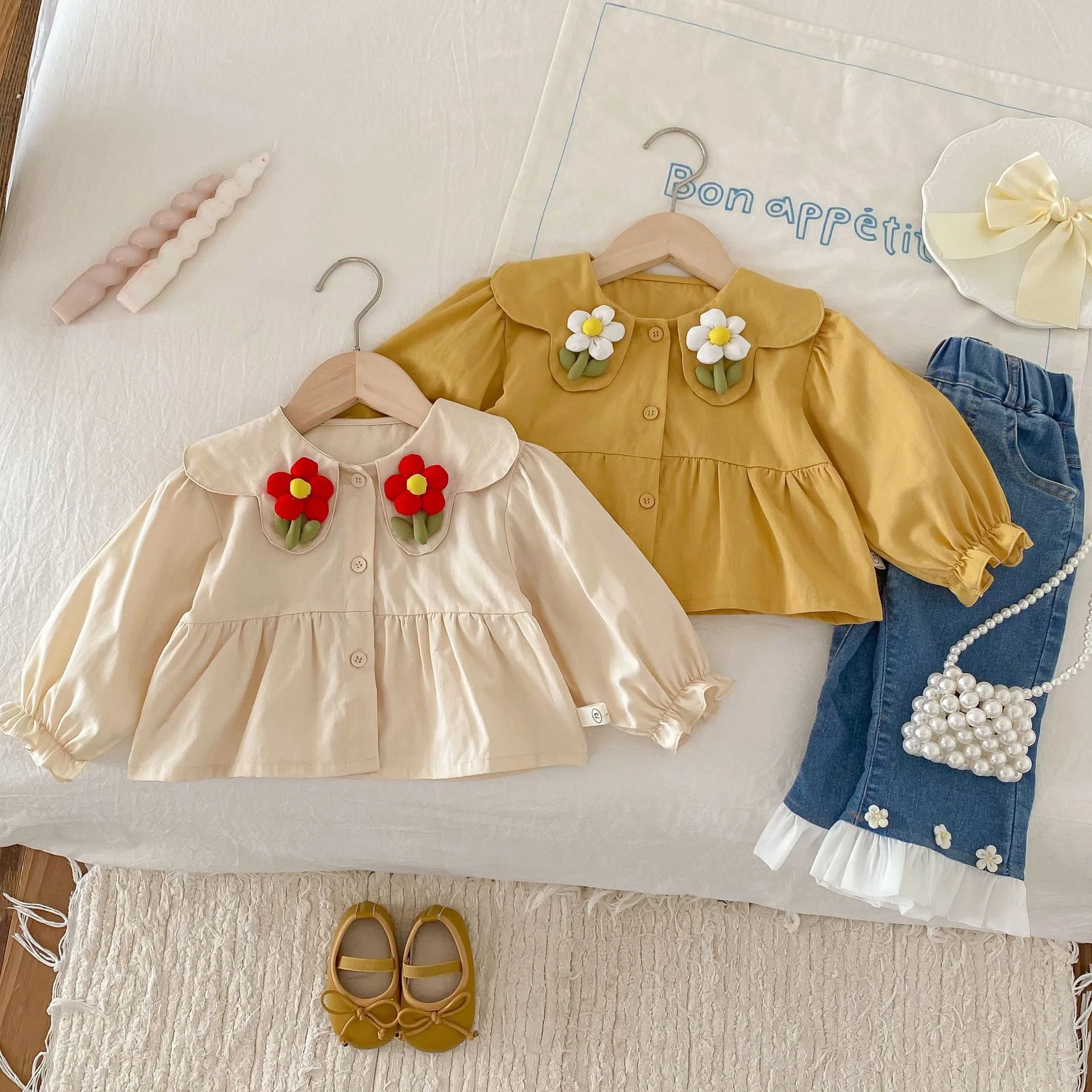 

Girls Flower Collar Shirt 0-5 Years Old Spring Baby Girl Cute Korean Version Casual Shirt Children's Spring Trendy New