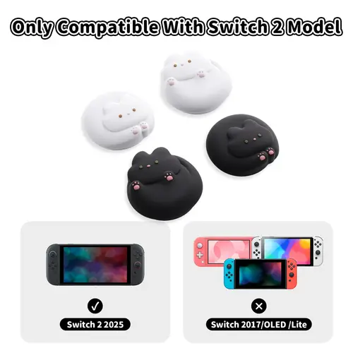 Imagen 2 del producto GeekShare Tapas de joystick compatibles con Switch 2 - Empuñaduras de palanca de mando con cubierta analógica de silicona, gatitos en blanco y negro