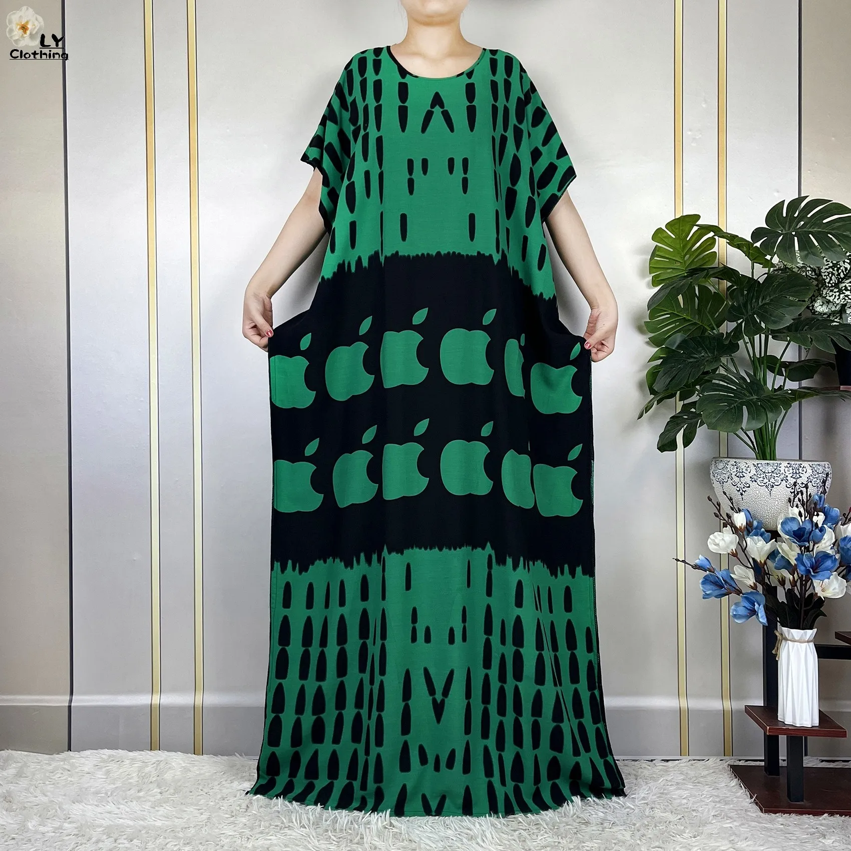 New Muslim Abayas Cotton Short Sleeve Islam Fashion Print Femme Loose Robe Maxi African Nigeria Traditional Women Dress Summer