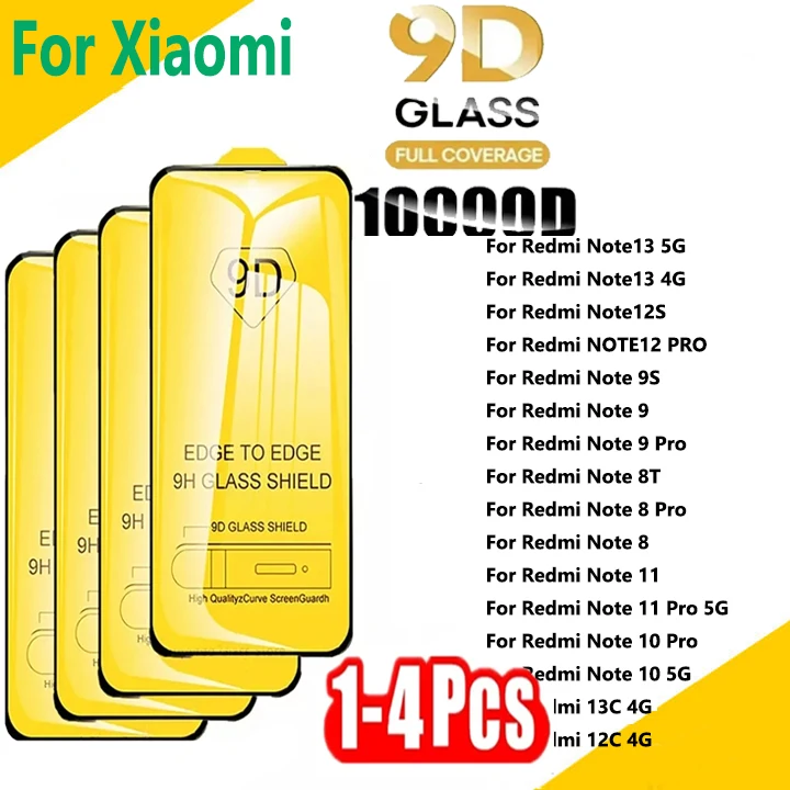 1-4PCS 9D Screen Protector For Xiaomi Redmi 13 Pro 5g 12 11 10 9 8 7 6 Pro 8T 10S 11S 12S 10T Redmi 9T 9C 13c 12c 10c 10a 9A 7A