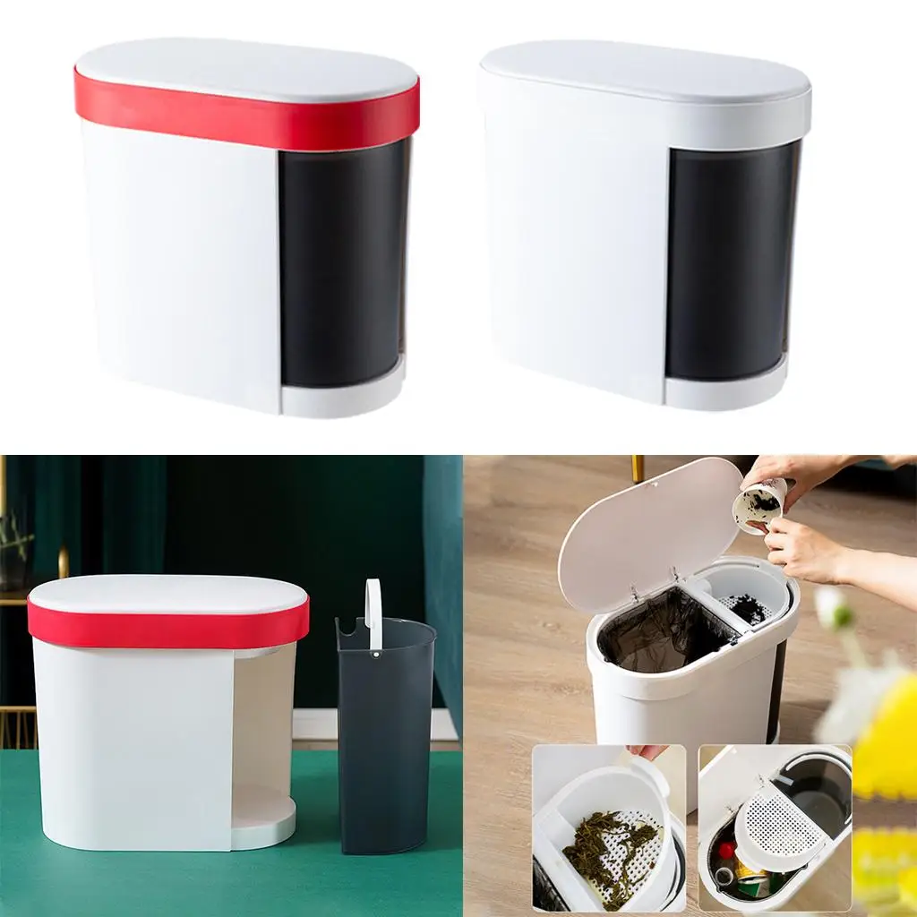 15L Kitchen Trash Can with Lid Classified Double Compartment