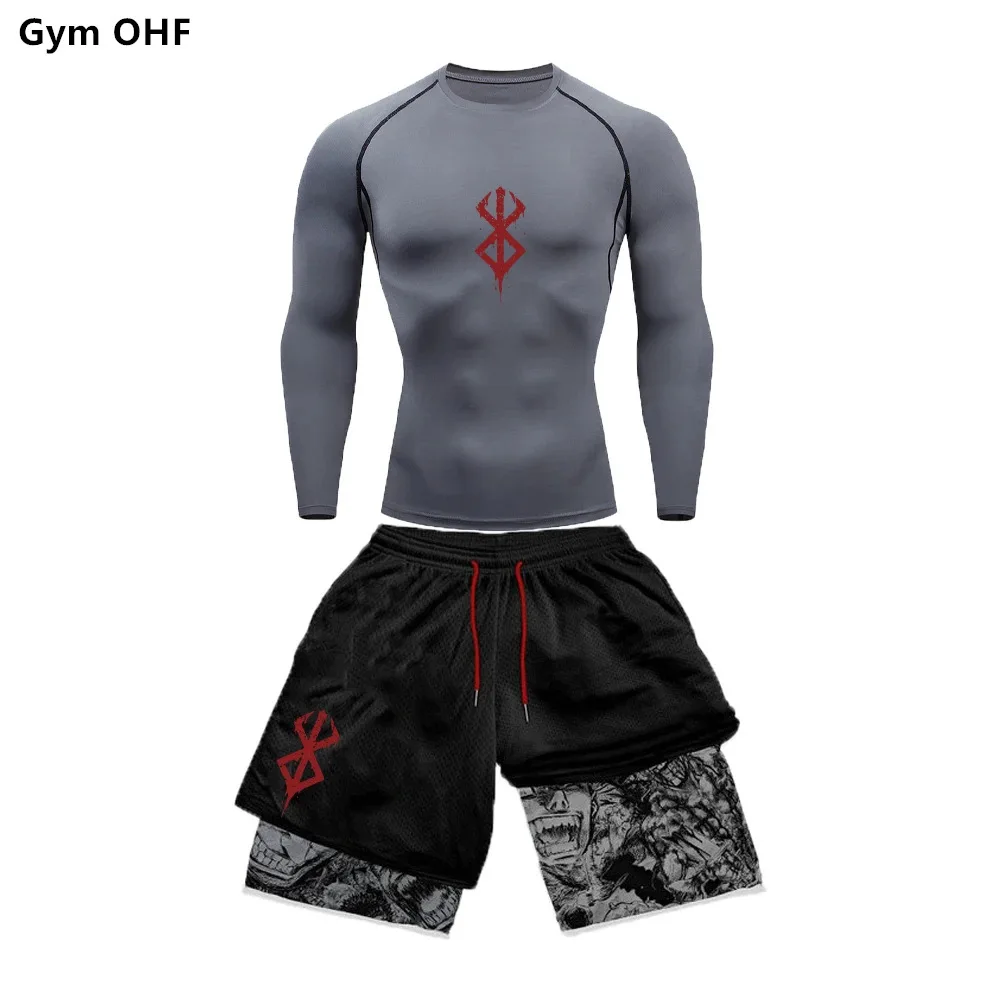 2Pcs/set Berserk Anime Sports Suit Guts Patterns Breathable Quick Drying Fitness Suit Running Training Fitness Shorts view 6