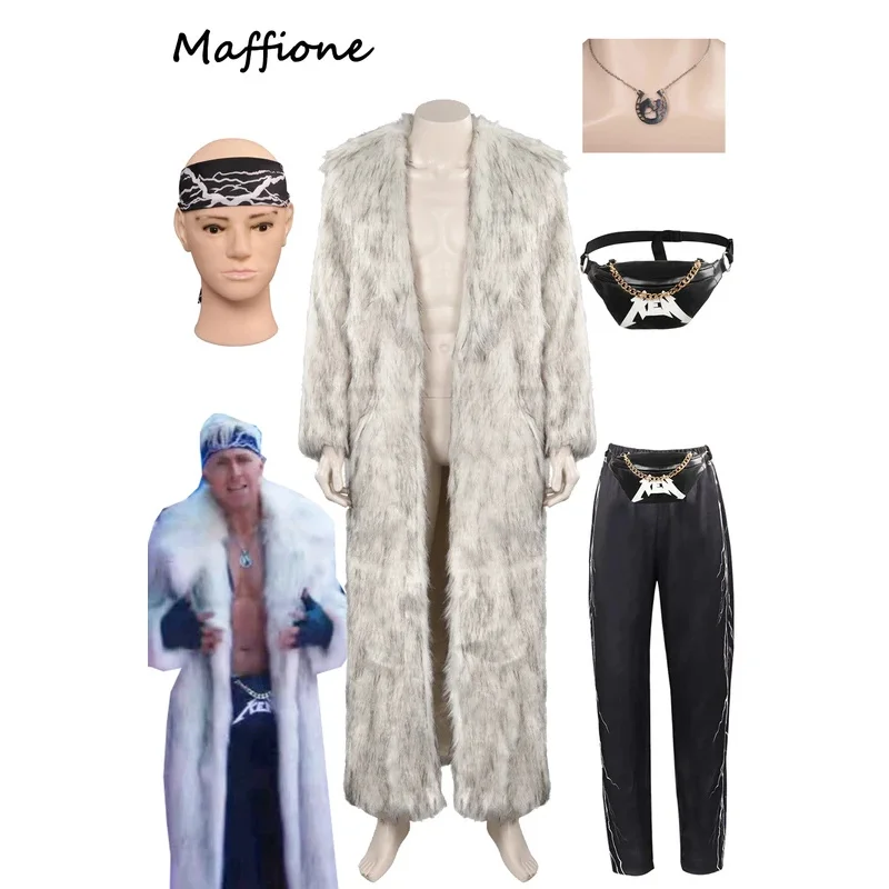 SN55Ken Cosplay White Long Fur Coat Costume Movie Barbei Disguise Outfits Bags Headband Necklace Adult Men Roleplay Hallowee$@1w