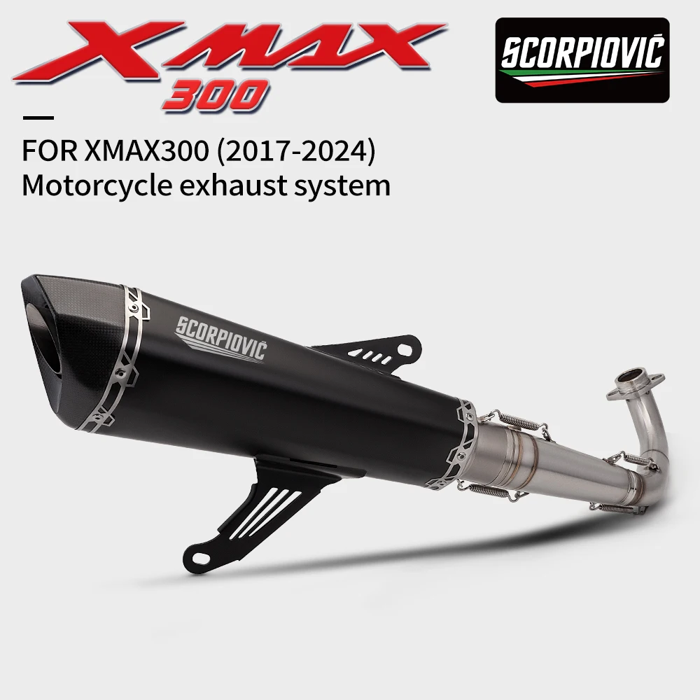 

For XMAX300 XMAX 300 Motorcycle Exhaust Full System Slip on Front Link Pipe with Carbon Fiber Tip Muffler