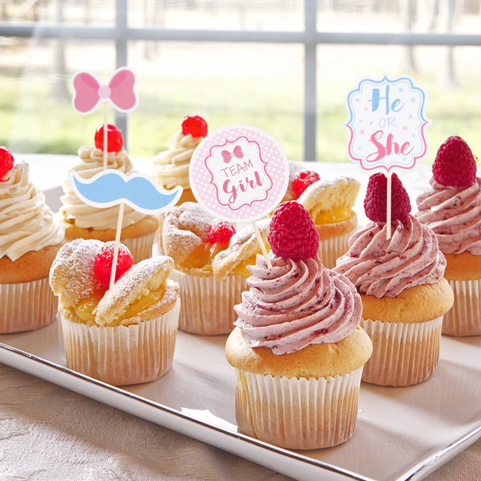 

36 Pcs Gender Reveals Cake Flag Its Boy Girl Birthday or Decoration Cupcake Topper Ornament Decorate Baby Shower