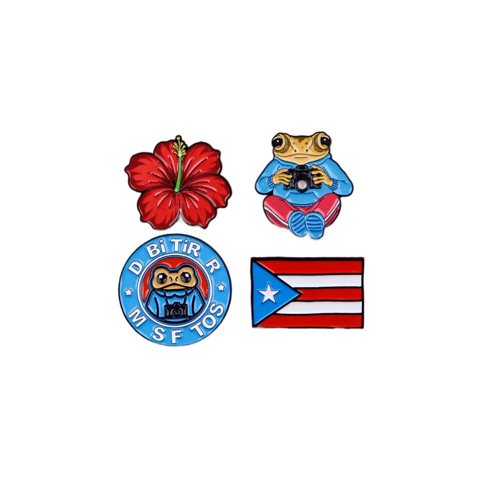 Puerto Rico Frog Enamel Pin Hibiscus Flower Brooch Lapel Pins Backpack Badge DIY Decor Accessory National Flag Jewelry Gift