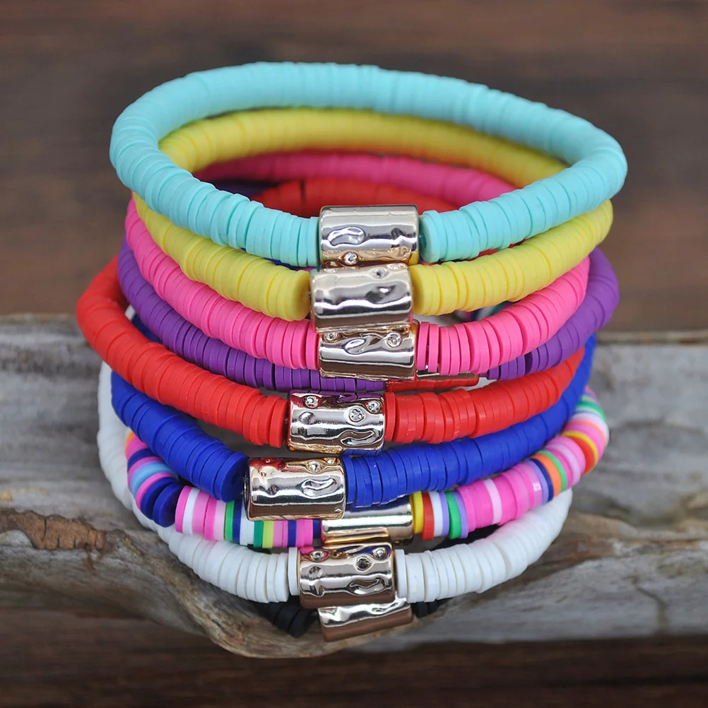 Colorful Polymer Clay Bracelet Elastic Chain Bohemian Style Manual Custom Handmade Miss