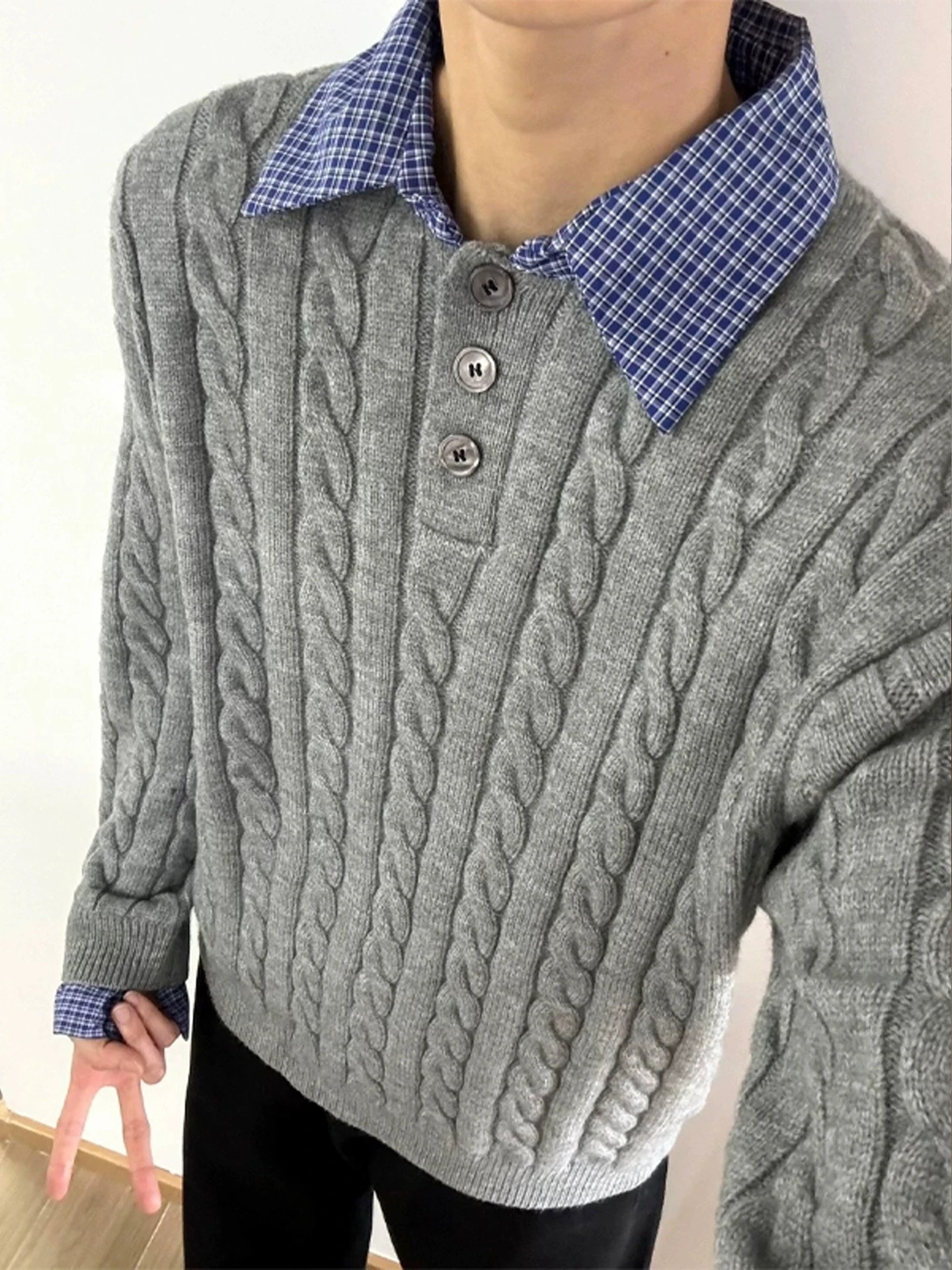 

Мужской вязаный свитер YKEE: осенний, повседневный, с воротником, узором «косы», мягкий, свободного кроя, с длинными рукавами, в американском ретро-стиле, верхняя одежда