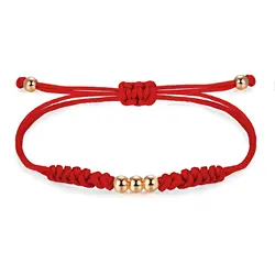 4mm Rose-gold Plated Copper Beads Macrame Bracelet Women 2024 New Fashion Ball-ball Red String Handmade Adjustable Jewelry Gift