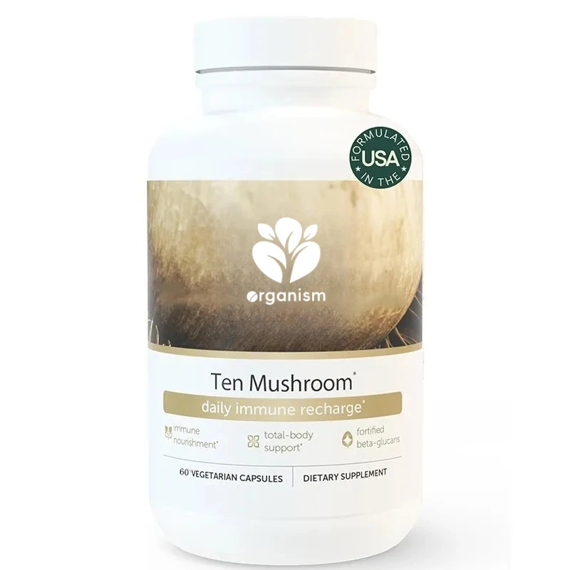 

Ten Mushroom Supplements: 60 Capsules - Lion Mane Mushroom, Ganoderma lucidum, Cordyceps sinensis, Turkey Tail, - Gut Health