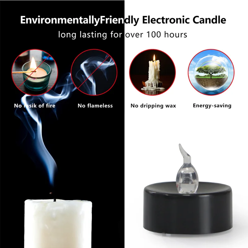 Mini LED Candles Lights Battery Powered Electronic Flameless Tealight Black Tearful Candle Lamps For Halloween Party Decoration