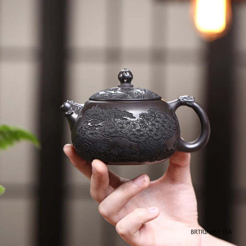 

210ml Chinese Yixing Purple Clay Teapot Tradition Household Tea Pot Handmade Flower Pattern Xishi Kettle Teaware Zisha Tea Set