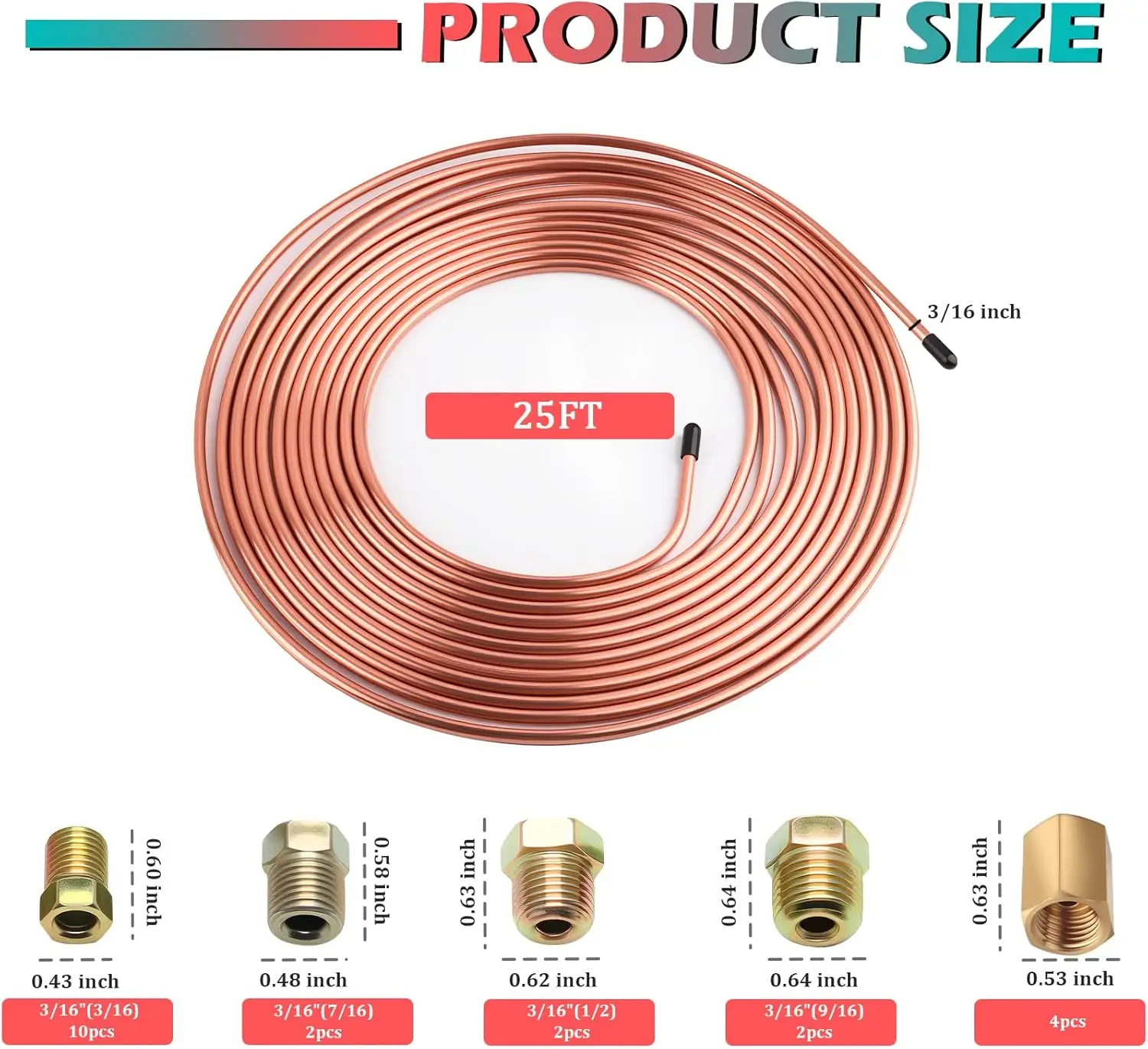 25Ft 3/16' Brake Line Kit with Flaring Tool, Nuts, Adapters, Tube Cutter for Hydraulic Brake Repair