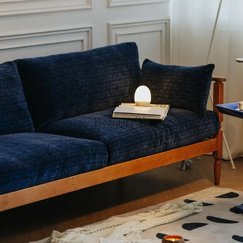 

5Morris fabric sofa medium antique blue three-person small apartment Nordic solid wood sofa