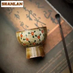 70ml Hand-painted Small Fragmented Flower Teacup Vintage High Foot Master Cup Chinese Tasting Tea Mug Household Teaset Drinkware