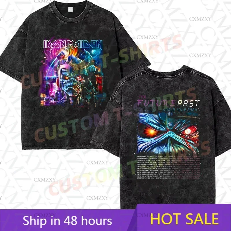 

Summer Vintage Cotton Washed Irons The Future Past Tour T-Shirt Loose T Shirts Men Y2K Hip Hop Top Tee