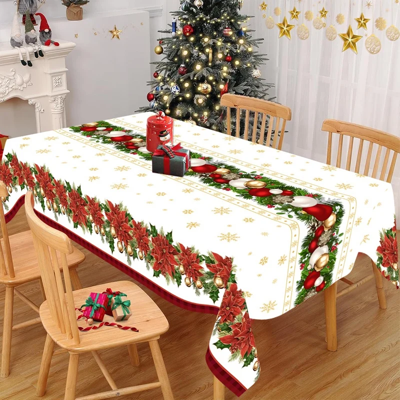 Merry Christmas Tablecloth Disposable Plastic Table Cover for Home 2025 Winter Holiday Kitchen Dinning Table Decor Navidad Gifts