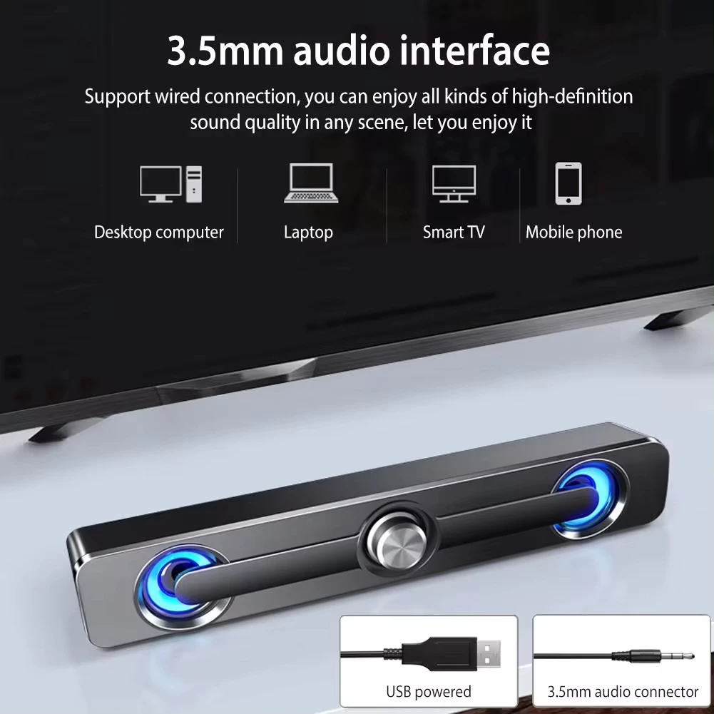 Sound Bar Bluetooth USB Wired Speakers Bar Stereo Speaker For Projector PC Laptop Phone Computer 3.5mm Aux Speaker