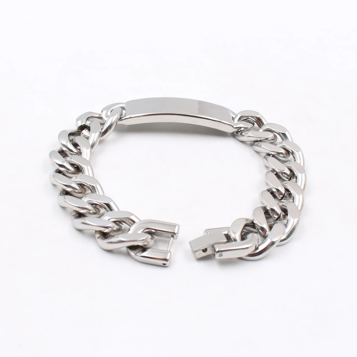 15mm WIDE FOR MENS TOP QUALITY STAINLESS STEEL CURB HEAVY HUGE SMOOTH ID BRACELET
