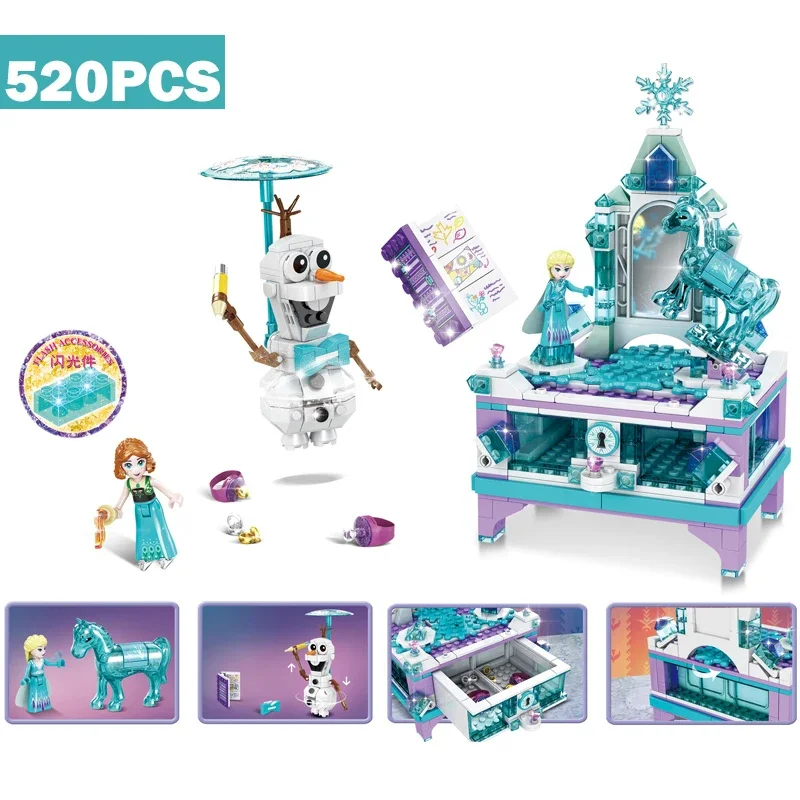 Movie II Friends Ice Snow Anna Elsa's Jewelry Box Creation Building Blocks Kit Bricks Classic Movie Model Girl Toys for Children