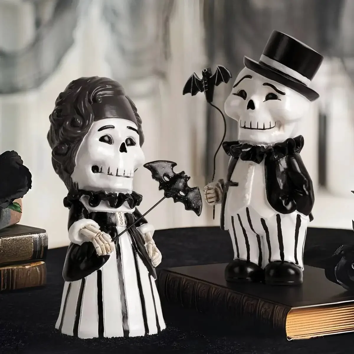 Resin Handicrafts Cartoon Skeleton Character Sculpture Suit Gentleman Bat Halloween Statue Decorative Figurines Home Decoration