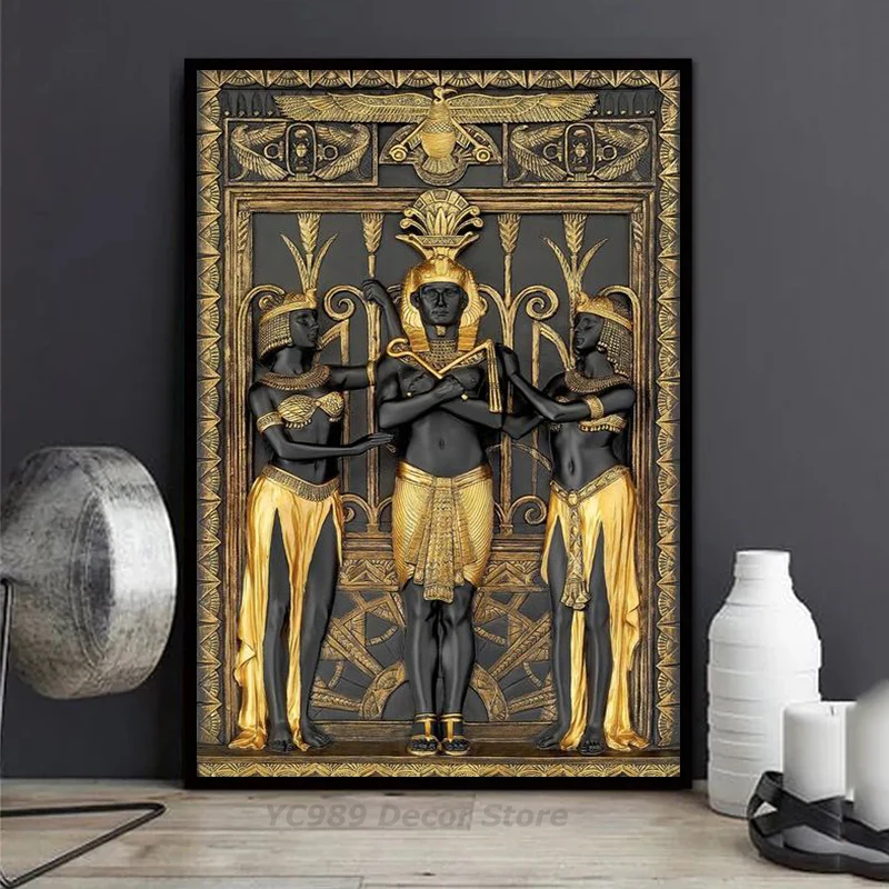 

Ancient Egyptian Art Prints Pharaoh And His Maidens 3D Effect Posters Canvas Wall Painting Pictures For Living Room Home Decor