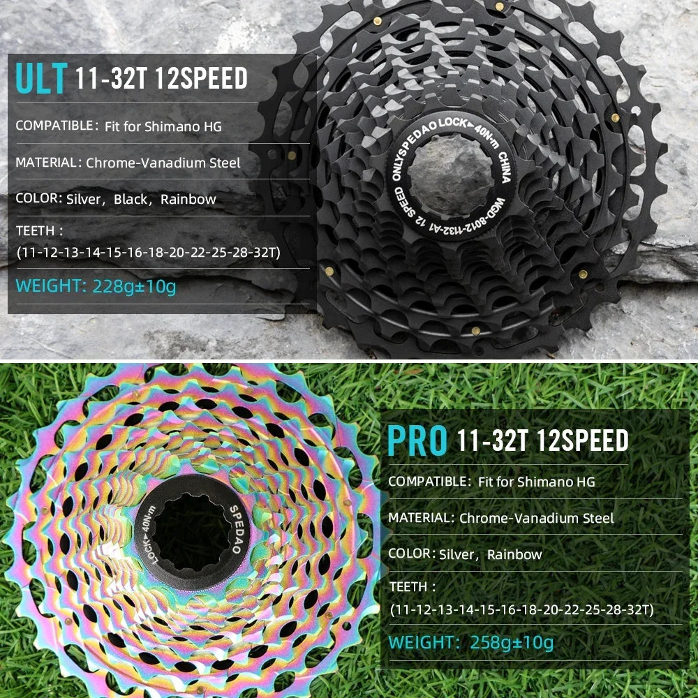 

Шоссейный велосипед SPEDAO, 12-скоростная кассета, 11-32 т, обработанный на станке с ЧПУ, легкий вес для ступицы Shimano HG, совместимый с деталями для дорожных групп 12S