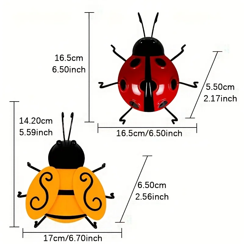 2Pcs Ladybug Ornament Lifelike Metal Ladybug Outdoor Hanging Beetle Front Porch Backyard Decoration Metal Art Bumble Bee Garden - view 2