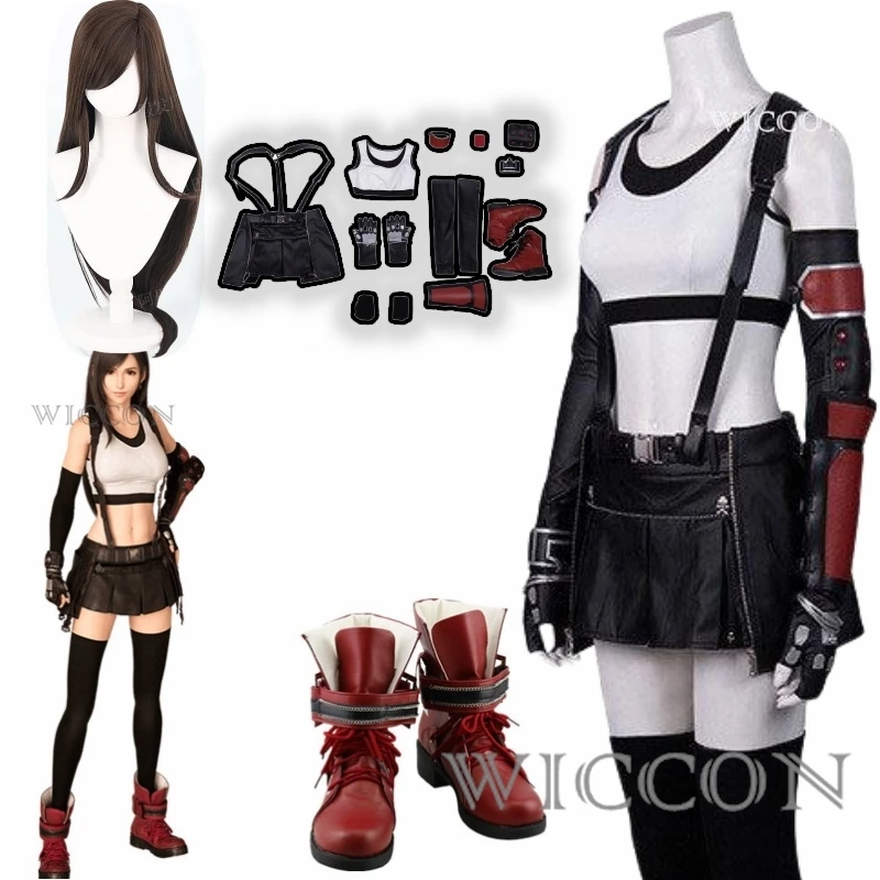 

Tifa Lockhart Cosplay Costume Game Final Fantasy VII Remake Adult Women Girls Wig Shoes Halloween Carnival Costumes