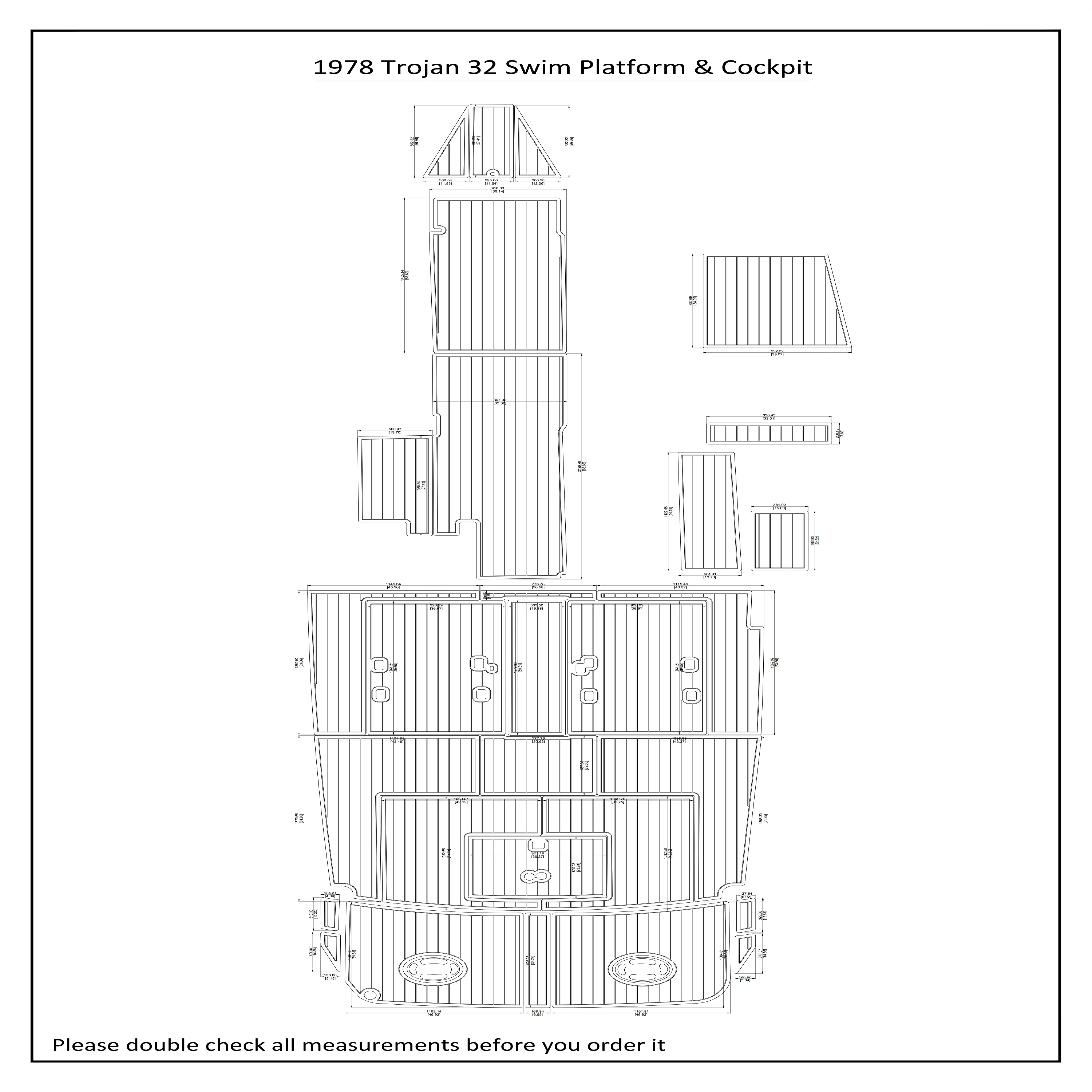 

1978 Trojan 32 Swim Platform Cockpit Boat EVA Faux Teak Deck Floor Pad