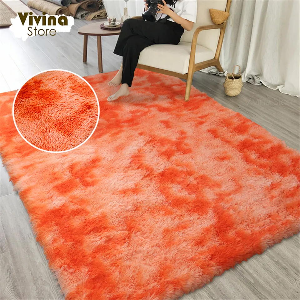 Alfombras peludas para sala de estar, alfombra grande de felpa con degradado de naranja, bonita, esponjosa, tamaño personalizado, para dormitorio de