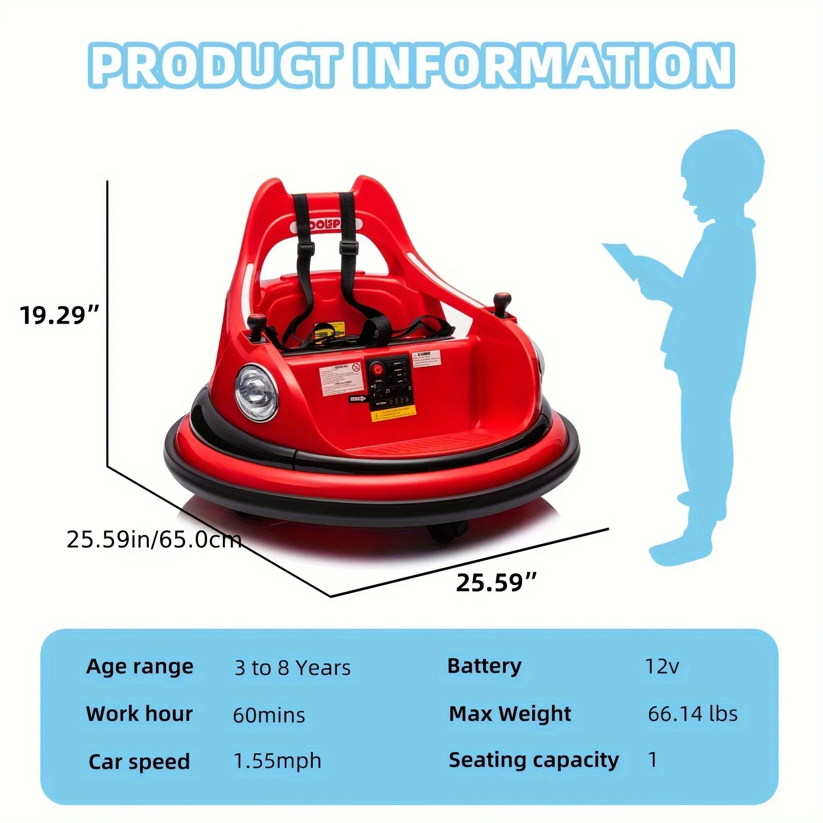 Jouets de véhicule électrique, Spin résistant à 360, Environnement de sécurité, Lumières LED, Carrosserie de véhicule, Tour sur pare-chocs, 12V